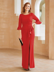 Robe Fourreau avec Fente en Crêpe Extensible Longueur au Sol à Col en Scoop Rouge Grande Taille