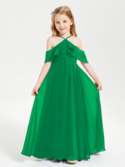 Robes de Demoiselle d'Honneur Junior Longues à Hors de l'Épaule Vert