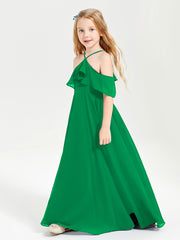 Robes de Demoiselle d'Honneur Junior Longues à Hors de l'Épaule Vert