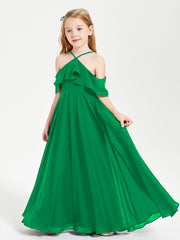 Robes de Demoiselle d'Honneur Junior Longues à Hors de l'Épaule Vert