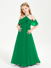 Robes de Demoiselle d'Honneur Junior Longues à Hors de l'Épaule Vert