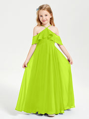 Robes de Demoiselle d'Honneur Junior Longues à Hors de l'Épaule Vert Citron