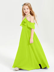 Robes de Demoiselle d'Honneur Junior Longues à Hors de l'Épaule Vert Citron