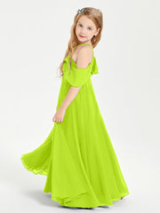Robes de Demoiselle d'Honneur Junior Longues à Hors de l'Épaule Vert Citron