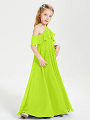 Robes de Demoiselle d'Honneur Junior Longues à Hors de l'Épaule Vert Citron