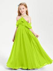 Robes de Demoiselle d'Honneur Junior Longues à Hors de l'Épaule Vert Citron