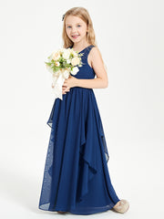 Robes de Demoiselle d'Honneur Junior en Mousseline de Style Boho Bleu Marine
