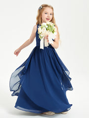 Robes de Demoiselle d'Honneur Junior en Mousseline de Style Boho Bleu Marine