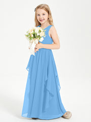 Robes de Demoiselle d'Honneur Junior en Mousseline de Style Boho Bleu