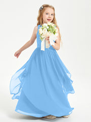 Robes de Demoiselle d'Honneur Junior en Mousseline de Style Boho Bleu