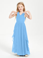 Robes de Demoiselle d'Honneur Junior en Mousseline de Style Boho Bleu