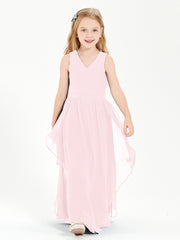Robes de Demoiselle d'Honneur Junior en Mousseline de Style Boho Rose Pâle