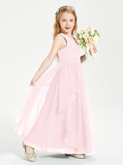 Robes de Demoiselle d'Honneur Junior en Mousseline de Style Boho Rose Pâle