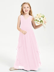 Robes de Demoiselle d'Honneur Junior en Mousseline de Style Boho Rose Bonbon