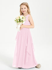 Robes de Demoiselle d'Honneur Junior en Mousseline de Style Boho Rose Bonbon