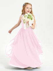 Robes de Demoiselle d'Honneur Junior en Mousseline de Style Boho Rose Bonbon