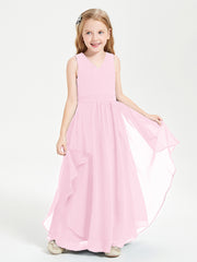 Robes de Demoiselle d'Honneur Junior en Mousseline de Style Boho Rose Bonbon