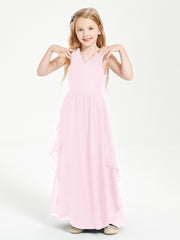 Robes de Demoiselle d'Honneur Junior en Mousseline de Style Boho Rose Bonbon