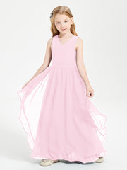 Robes de Demoiselle d'Honneur Junior en Mousseline de Style Boho Rose Bonbon