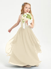 Robes de Demoiselle d'Honneur Junior en Mousseline de Style Boho Champagne