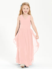 Robes de Demoiselle d'Honneur Junior en Mousseline de Style Boho Corail