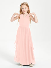 Robes de Demoiselle d'Honneur Junior en Mousseline de Style Boho Corail