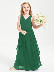 Robes de Demoiselle d'Honneur Junior en Mousseline de Style Boho Vert Foncé