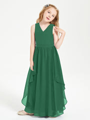 Robes de Demoiselle d'Honneur Junior en Mousseline de Style Boho Vert Foncé
