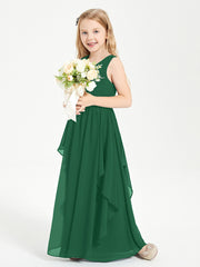 Robes de Demoiselle d'Honneur Junior en Mousseline de Style Boho Vert Foncé