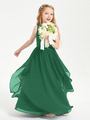 Robes de Demoiselle d'Honneur Junior en Mousseline de Style Boho Vert Foncé
