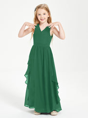 Robes de Demoiselle d'Honneur Junior en Mousseline de Style Boho Vert Foncé