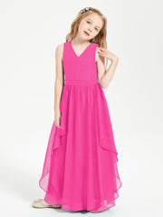 Robes de Demoiselle d'Honneur Junior en Mousseline de Style Boho Fuchsia