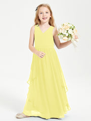 Robes de Demoiselle d'Honneur Junior en Mousseline de Style Boho Citron