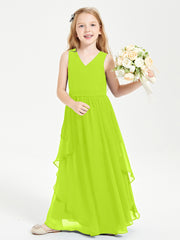 Robes de Demoiselle d'Honneur Junior en Mousseline de Style Boho Vert Citron