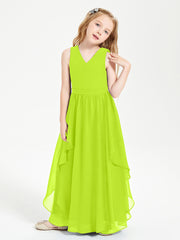 Robes de Demoiselle d'Honneur Junior en Mousseline de Style Boho Vert Citron
