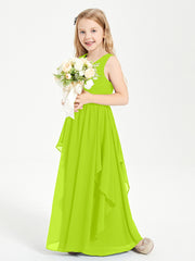 Robes de Demoiselle d'Honneur Junior en Mousseline de Style Boho Vert Citron