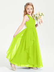 Robes de Demoiselle d'Honneur Junior en Mousseline de Style Boho Vert Citron
