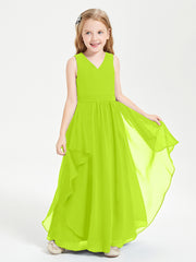 Robes de Demoiselle d'Honneur Junior en Mousseline de Style Boho Vert Citron