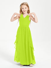 Robes de Demoiselle d'Honneur Junior en Mousseline de Style Boho Vert Citron