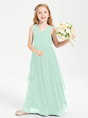 Robes de Demoiselle d'Honneur Junior en Mousseline de Style Boho Vert Menthe