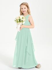 Robes de Demoiselle d'Honneur Junior en Mousseline de Style Boho Vert Menthe