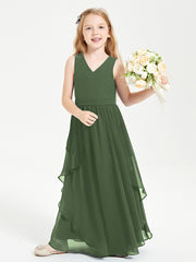 Robes de Demoiselle d'Honneur Junior en Mousseline de Style Boho Olive Verte