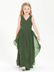 Robes de Demoiselle d'Honneur Junior en Mousseline de Style Boho Olive Verte