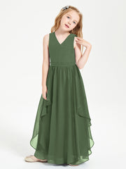 Robes de Demoiselle d'Honneur Junior en Mousseline de Style Boho Olive Verte
