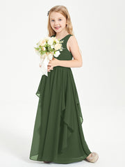 Robes de Demoiselle d'Honneur Junior en Mousseline de Style Boho Olive Verte