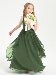Robes de Demoiselle d'Honneur Junior en Mousseline de Style Boho Olive Verte