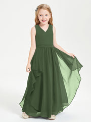 Robes de Demoiselle d'Honneur Junior en Mousseline de Style Boho Olive Verte