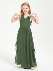 Robes de Demoiselle d'Honneur Junior en Mousseline de Style Boho Olive Verte