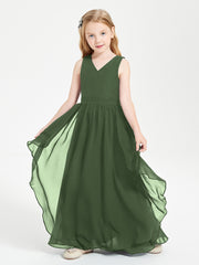 Robes de Demoiselle d'Honneur Junior en Mousseline de Style Boho Olive Verte