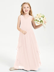 Robes de Demoiselle d'Honneur Junior en Mousseline de Style Boho Rose Perle